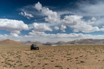 Off-road car in the Pamir mountains