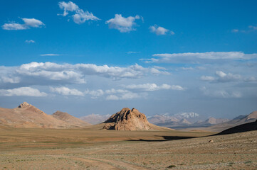 Pamir view of the mountain valley. Highland landscape.