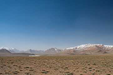 Pamir view of the mountain valley. Highland landscape.