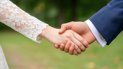 Couple exchanging vows in a serene outdoor setting during a wedding ceremony in early summer
