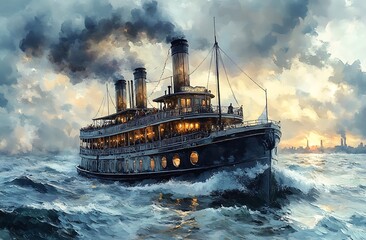 A variety of ships in the sea and port with an industrial and nautical setting