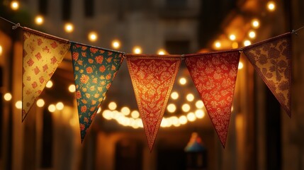 A vibrant pennant, adorned with intricate patterns and shimmering lights, proudly proclaims the joyous occasion of Eid Mubarak, a celebration of faith and community.