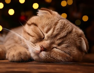 Fototapeta premium adorable scottish fold cat peacefully dozing off