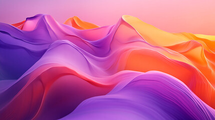 Abstract Colorful Waves creating a dreamy and artistic visual experience. A mesmerizing digital artwork featuring smooth, flowing hills in vibrant shades of purple, pink, and orange.