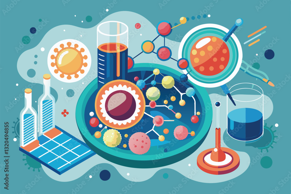 Poster a colorful depiction of stem cell research showcases various customizable elements and laboratory to