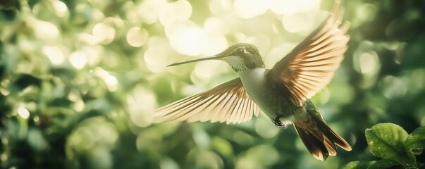 Obraz premium A Beautiful Hummingbird Displaying its Wings While Hovering in Flight