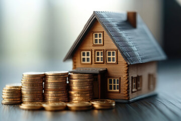 Investing in real estate house and coins home office financial planning indoor close-up wealth management