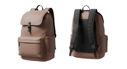 Brown Backpack Design Displayed From Front and Back On White Background