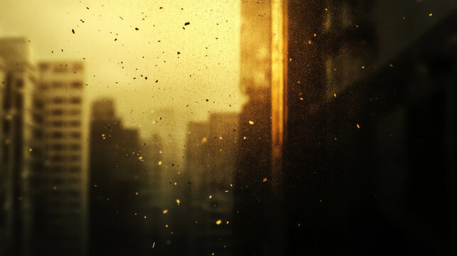 gritty urban backdrop with grainy noise overlay creates moody atmosphere