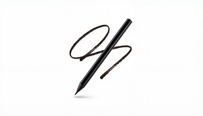 Black eyeliner pencil creating a curved line on white background