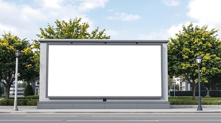 Blank Advertising Billboard Surrounded by Trees on a City Street, generator AI