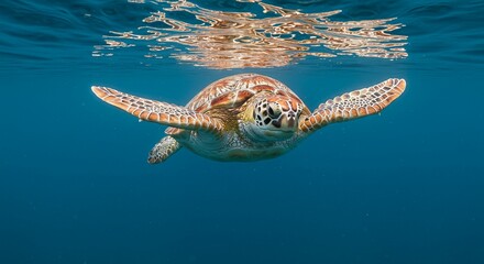 Obraz premium Sea Turtle Underwater: A Serene Ocean Portrait