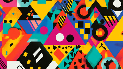 abstract pattern featuring colorful geometric shapes and playful designs