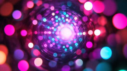 tunnel of colorful neon lights and circles creates mesmerizing effect