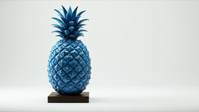 Blue pineapple sculpture displayed on wooden base