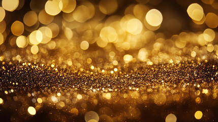 Shimmering gold glitter background with bokeh effect creates luxurious feel