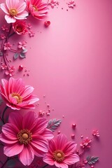 Fototapeta premium Vibrant pink digital art design with floral elements and swirls, website, abstract, floral