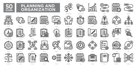 Planning And Organization icon collection set . Simple line art vector style icons pack. Vector illustration