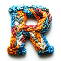 Vibrantly Colored Yarn Crafted into the Shape of the Letter R on White Background
