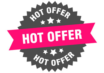 hot offer. hot offer round pink label isolated on transparent background