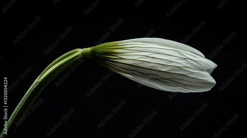 Poster macro view of elegant snowdrop petals with smooth, delicate textures and intricate floral details.