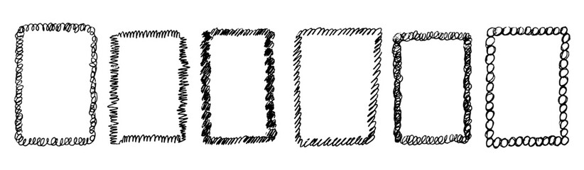 Line curve frame with texture crayon chalk. Scribble hand drawn set frame colorful on black background. Curve crayon chalk set, Vector illustration