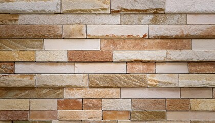 Fototapeta premium A textured stone brick wall with natural earthy tones. The rough and uneven surface adds a rustic and modern aesthetic, perfect for architecture, backgrounds, and design projects.