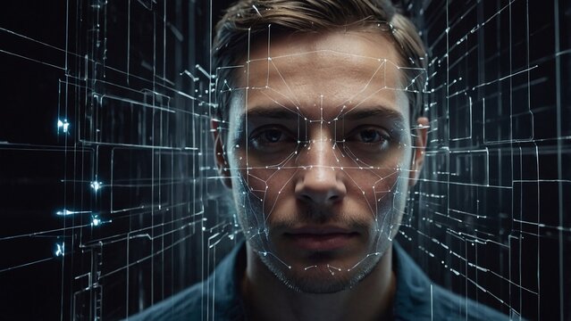 Facial recognition technology scanning a person's face