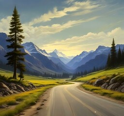Fototapeta premium Illustration of road in wild and scenic landscape.