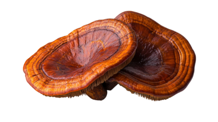 An isolated reishi mushroom with visible veins, captured on a transparent background for clarity and focus