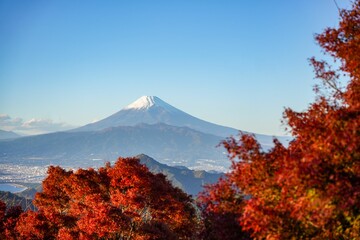 雪が積もった富士山の絶景