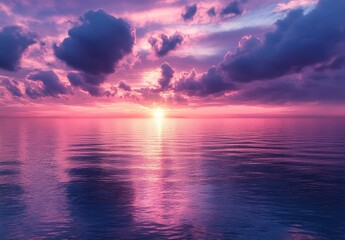 Obraz premium Pink sunset over calm ocean