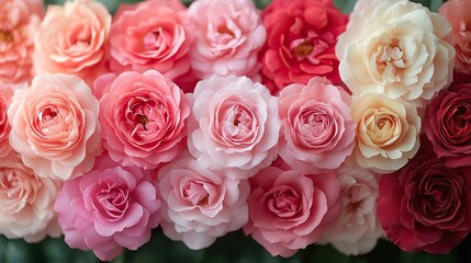 Naklejka premium A beautiful gradient of roses, from light pink to deep red, is perfect for Valentine's, Mother's Day, or any romantic occasion.