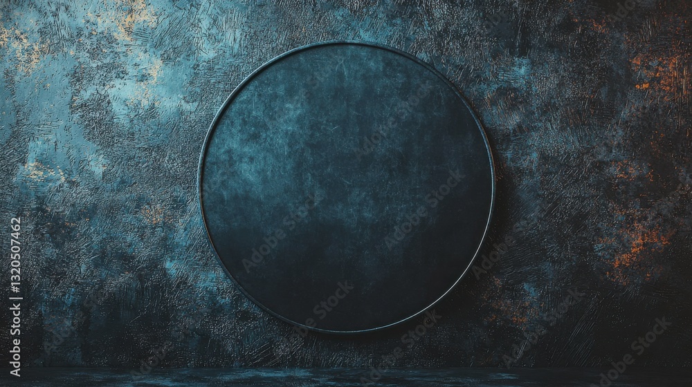 Aufkleber a dark, textured background features a central, circular shape, creating a minimalist and moody aest
