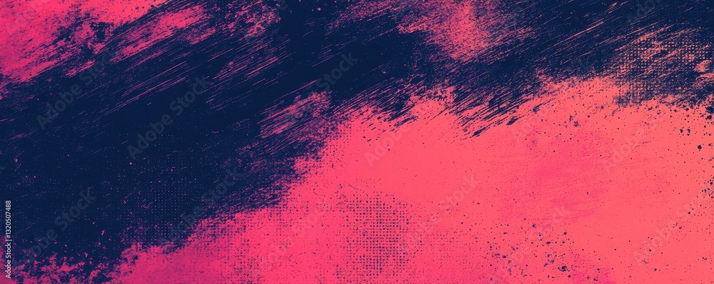 Poster a vibrant abstract painting featuring bold strokes of pink and dark blue, creating a dynamic and ene