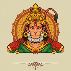 Fototapeta premium Cartoon Lord Hanuman Illustration, Hindu God Graphic Art