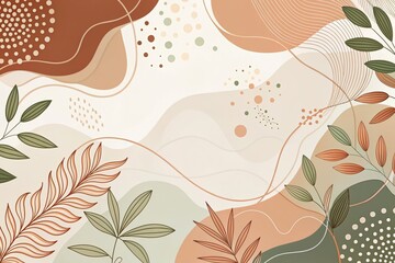 Abstract Pastel Earth Tone Background with Organic Shapes & Hand-Drawn Lines - Minimal Modern Design Template