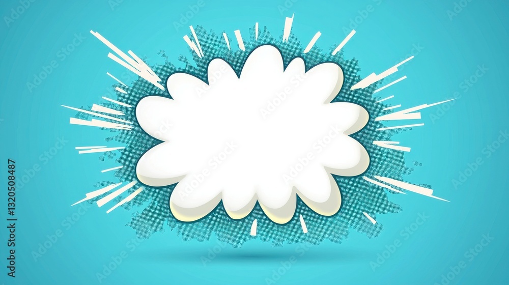 Poster a colorful graphic featuring a blank speech bubble on a vibrant blue background, surrounded by dynam