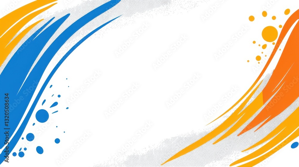 Poster a vibrant abstract design featuring blue and orange swirls with splashes, creating a dynamic, energe