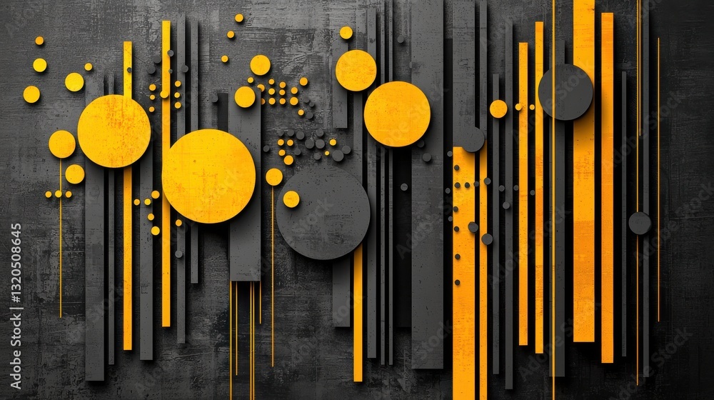 Poster a striking abstract design featuring circular and linear shapes in black and yellow tones against a 