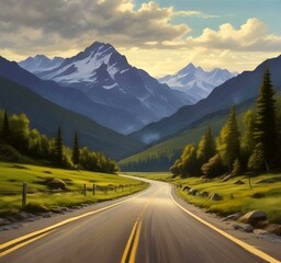 Naklejka premium Illustration of road in wild and scenic landscape.