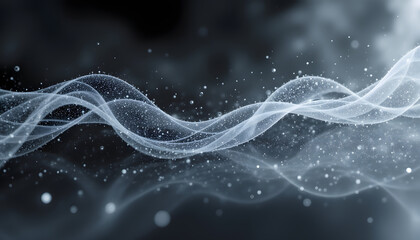 A futuristic 3D render of a sleek, metallic background with swirling particles dancing gracefully through the air, creating a mesmerizing and dynamic visual display.