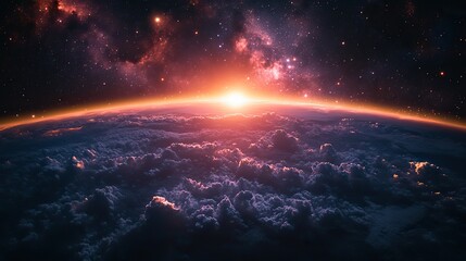 Fototapeta premium A beautiful view of Earth from space with stars is cosmic beauty and our planet's magnificence, perfect for space themes.