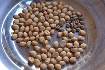 Coffee beans drying in the sun, Coffee beans sun drying after wet process or wash method and after natural process