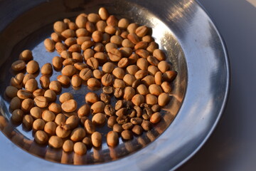 Coffee beans drying in the sun, Coffee beans sun drying after wet process or wash method and after natural process