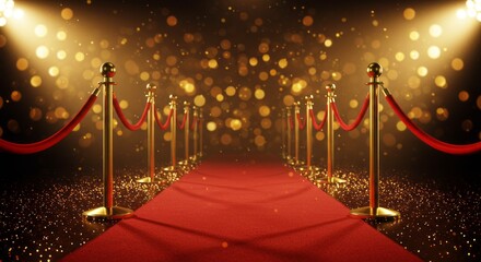 Red carpet on the stage with a bokeh background creating a luxurious VIP atmosphere for a gala or movie premiere
