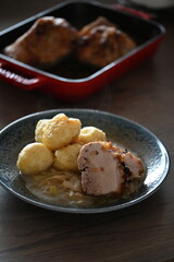 Traditional Czech Homemade Potato Dumpling with Roast Pork