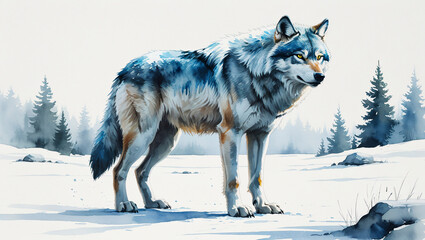 Obraz premium Silent Frost Beneath the Northern Lights: The Arctic Wolf’s Lone Journey