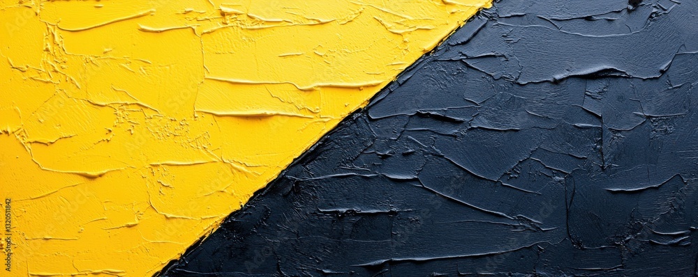 Poster abstract image featuring a textured surface split diagonally between vibrant yellow and deep black c
