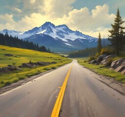 Fototapeta premium Illustration of road in wild and scenic landscape.